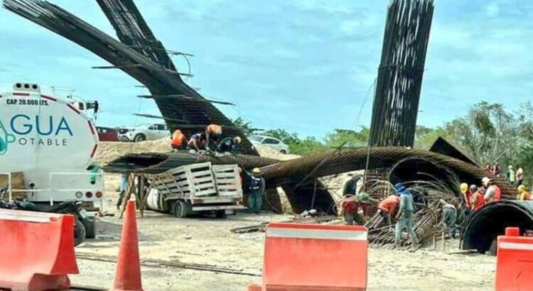 Fuertes vientos derriban castillos de la obra del Tren Maya en Chetumal