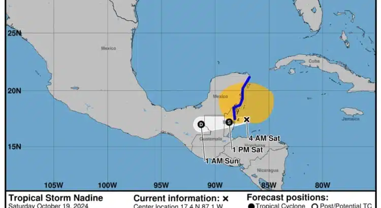 Quintana Roo emite alerta verde por la tormenta tropical ‘Nadine’, que impactará en Belice este sábado