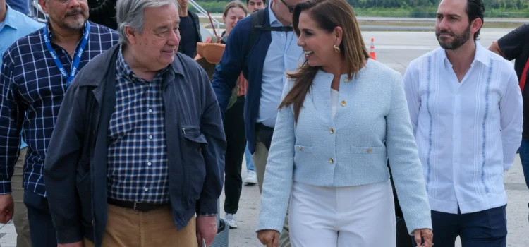 Recibe Mara Lezama en Cancún al secretario general de la ONU, António Guterres